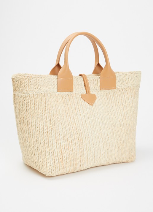Longchamp Le Roseau shopper L van raffia met kalfsleren details - achterkant 4 beige
