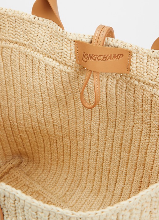 Longchamp Le Roseau shopper L van raffia met kalfsleren details - detail beige