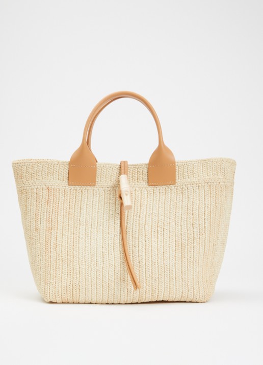 Longchamp Le Roseau shopper L van raffia met kalfsleren details