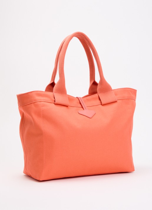 Longchamp Le Roseau shopper van canvas met leren details - achterkant 5 koraalroze