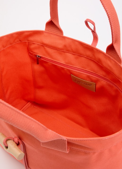 Longchamp Le Roseau shopper van canvas met leren details - detail 2 koraalroze
