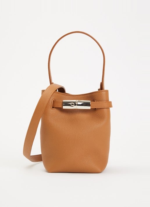Longchamp Le Smart schoudertas XS van leer met afneembare schouderriem  - voorkant camel