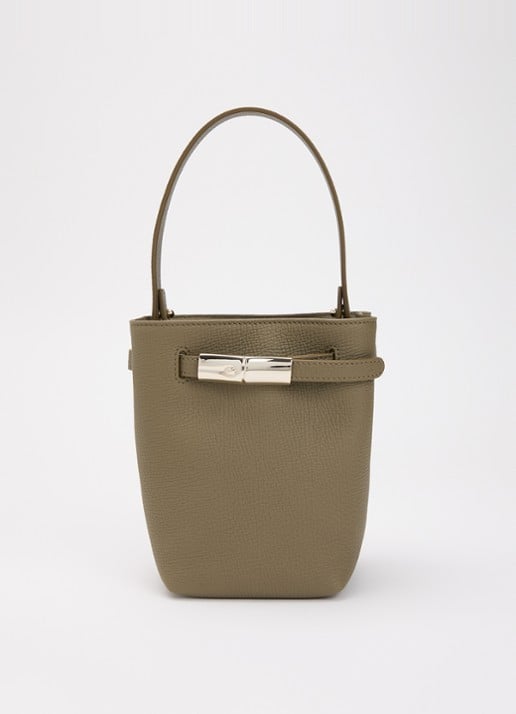 Longchamp Le Smart schoudertas XS van leer met afneembare schouderriem  - voorkant olijfgroen