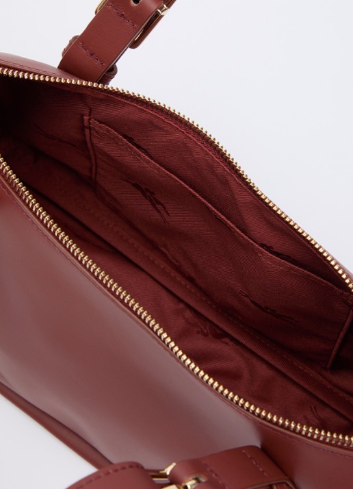 Longchamp Looong schoudertas L van leer - detail 2 roodbruin