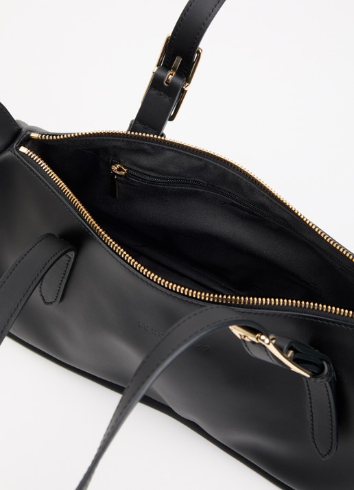 Longchamp Looong schoudertas L van leer - detail 3 zwart