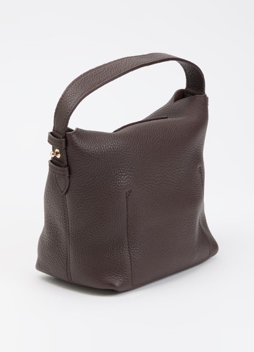 Longchamp Schoudertas van leer met logo  - achterkant kastanjebruin