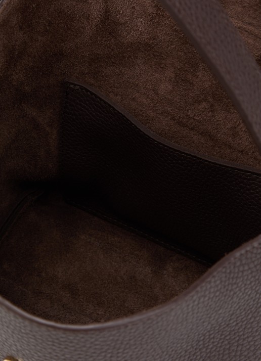 Longchamp Schoudertas van leer met logo  - detail 2 kastanjebruin