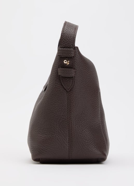 Longchamp Schoudertas van leer met logo  - detail 3 kastanjebruin
