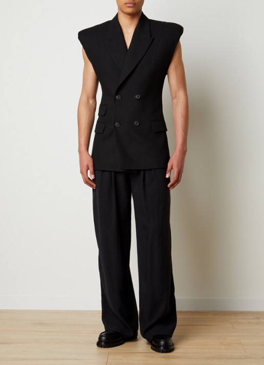 Louis Gabriel Nouchi Mouwloze double-breasted slim fit colbert in alpaca wolblend - voorkant 2 zwart