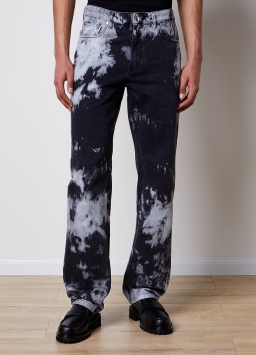 Louis Gabriel Nouchi Straight leg jeans met tie-dye dessin - detail lichtgrijs