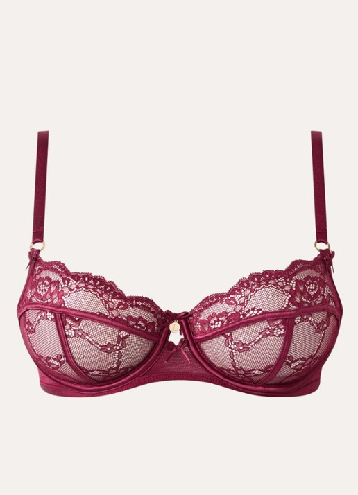 Lounge Adelyn beugel bh van mesh met borduring - voorkant 3 bordeauxrood