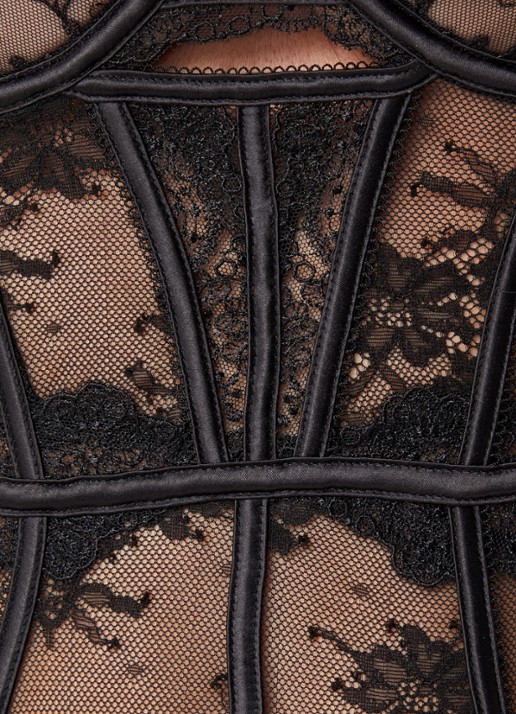 Lounge Arabelle body van mesh met borduring - detail 4 zwart