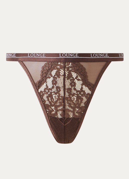 Lounge Blossom tanga met logoband - voorkant 4 bruin