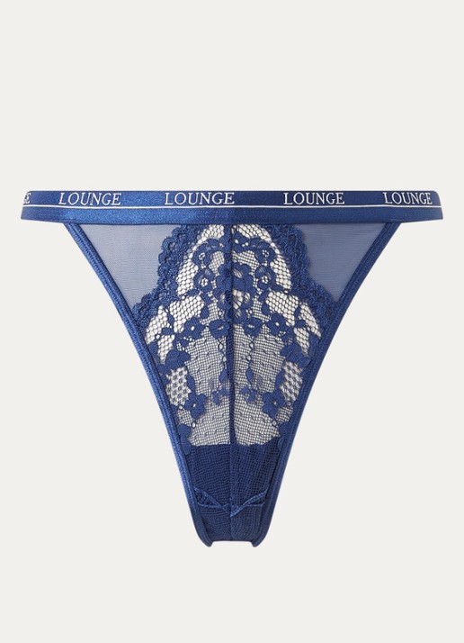 Lounge Blossom tanga met logoband - voorkant donkerblauw