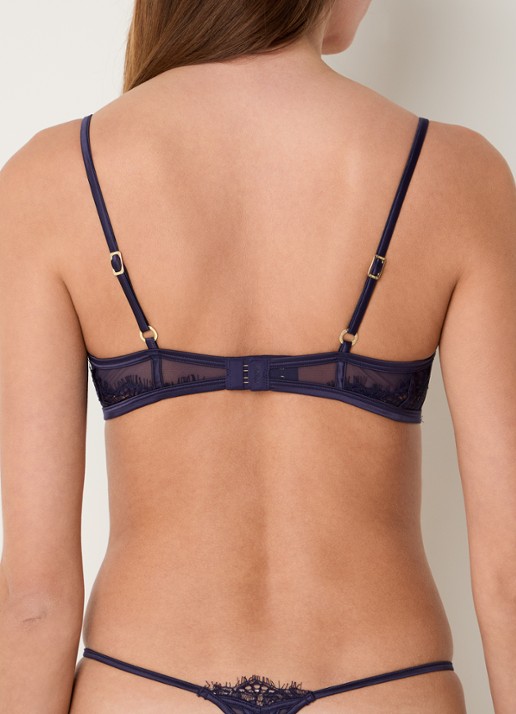 Lounge Dahlia beugel bh van mesh met borduring - achterkant donkerblauw
