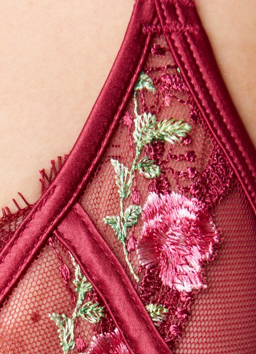 Lounge Dahlia beugel bh van mesh met borduring - detail 5 bordeauxrood