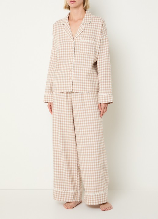 Lounge Gingham pyjamabroek met ruitdessin - voorkant 4 beige