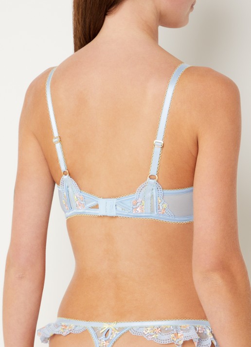 Lounge Lyra beugel bh van mesh met bloemborduring  - achterkant 3 lichtblauw