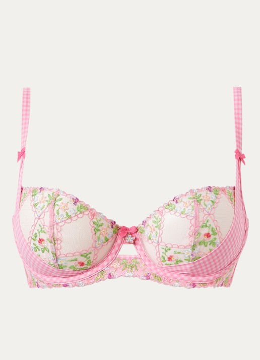 Lounge Melody beugel bh van mesh met bloemborduring - voorkant roze