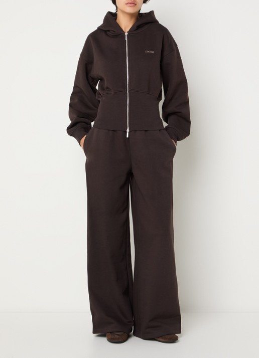 Lounge Mid waist wide fit joggingbroek met steekzakken - voorkant 2 chocoladebruin