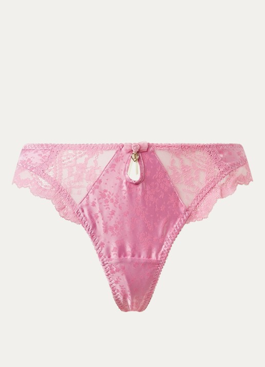 Lounge Oriana string met jacquard dessin en mesh - voorkant 2 roze