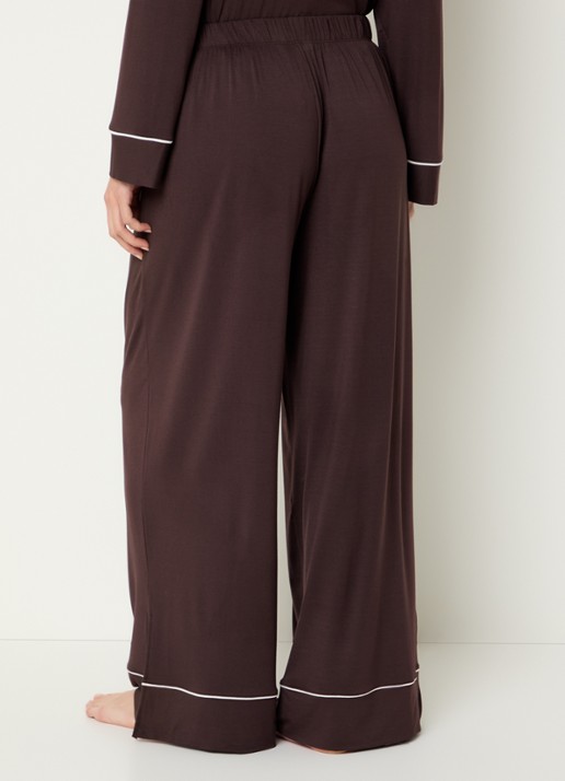 Lounge Pyjamabroek met contrasterende bies - achterkant 3 chocoladebruin