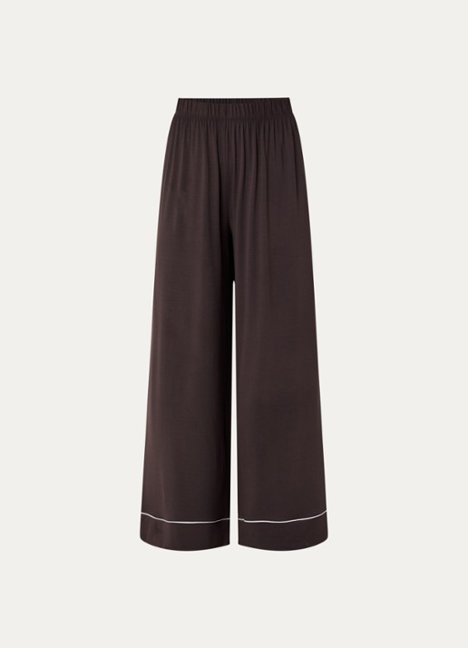 Lounge Pyjamabroek met contrasterende bies - voorkant chocoladebruin