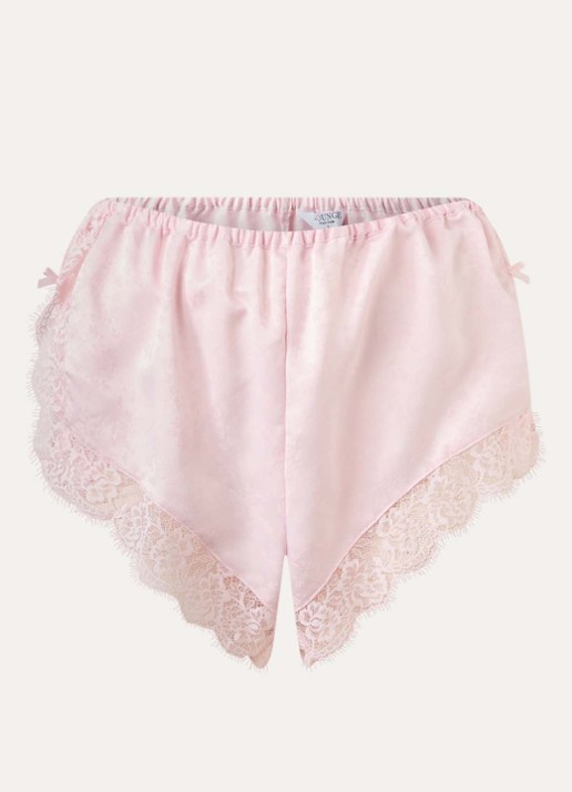 Lounge Pyjamabroek met jacquard dessin en kant - voorkant 3 lichtroze