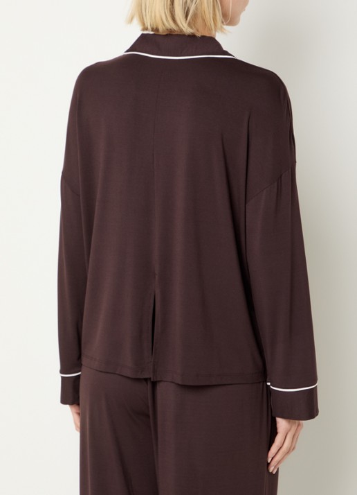 Lounge Pyjamatop met contrasterende bies - achterkant chocoladebruin