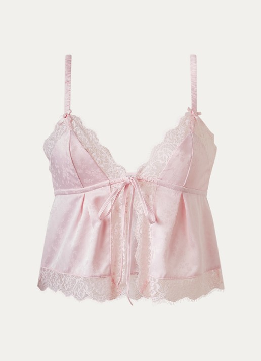 Lounge Pyjamatop met kant - voorkant lichtroze