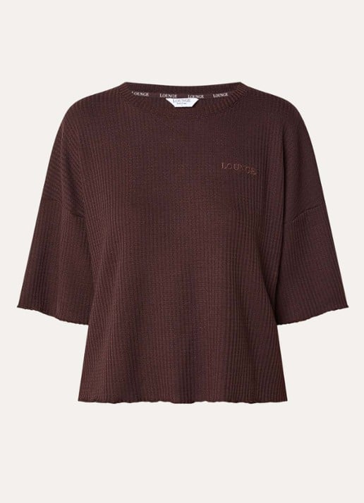 Lounge Pyjamatop met logo - voorkant 2 donkerbruin