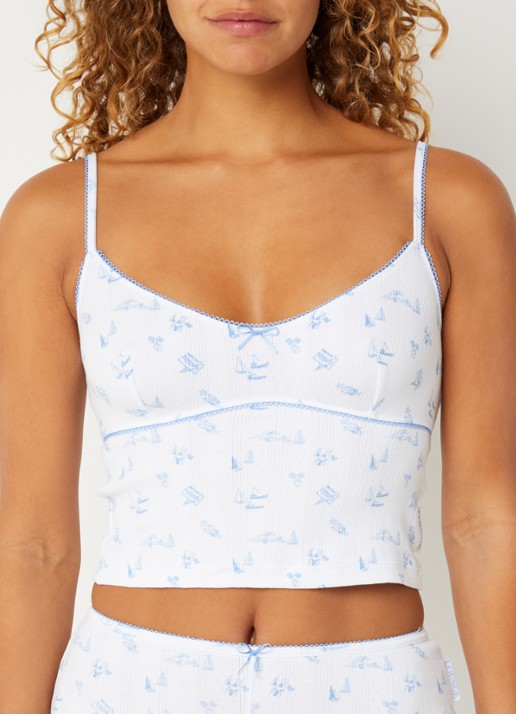 Lounge Pyjamatop met print - voorkant 2 wit