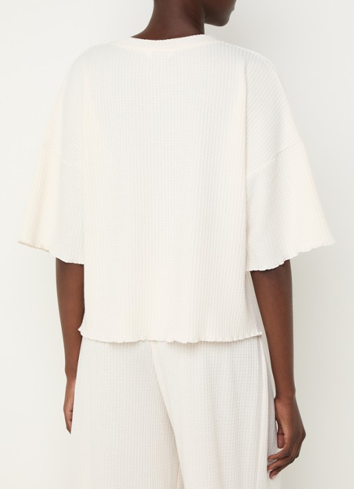Lounge Pyjamatop met structuur en logoborduring - achterkant beige