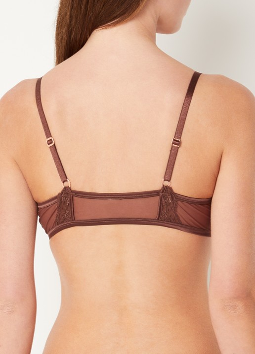 Lounge Seduce plunge bh van mesh met borduring - achterkant 2 chocoladebruin