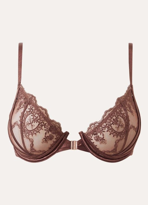 Lounge Seduce plunge bh van mesh met borduring - voorkant chocoladebruin