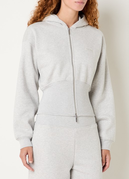 Lounge Sweatvest met logo en capuchon - detail grijs