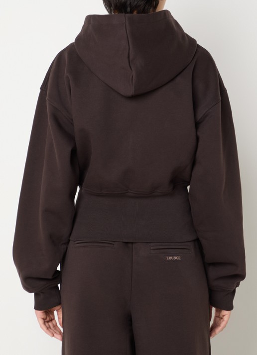Lounge Sweatvest met logo en capuchon - achterkant chocoladebruin
