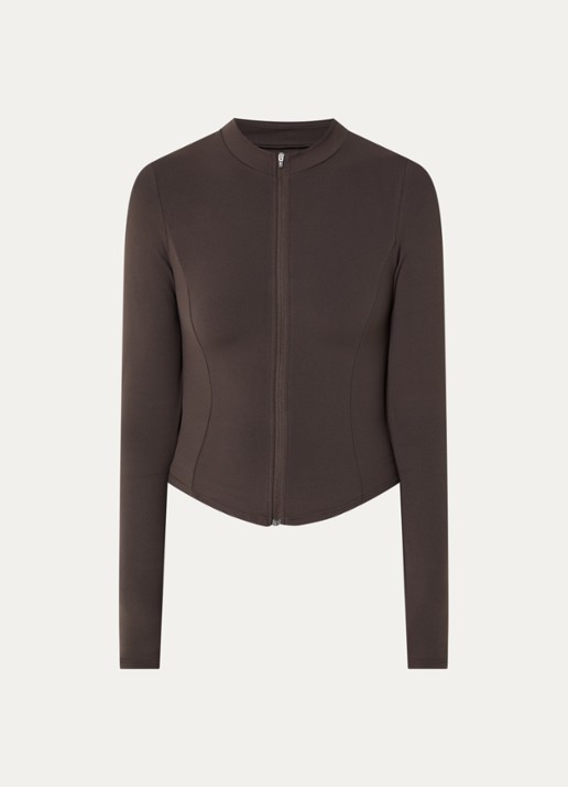 Lounge Sweatvest met opstaande kraag - voorkant bruin