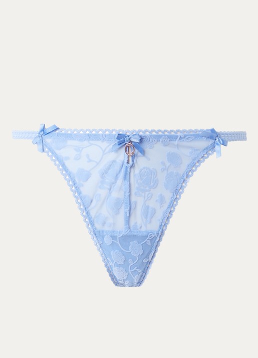 Lounge Tanga van mesh met flockprint - voorkant 2 blauw