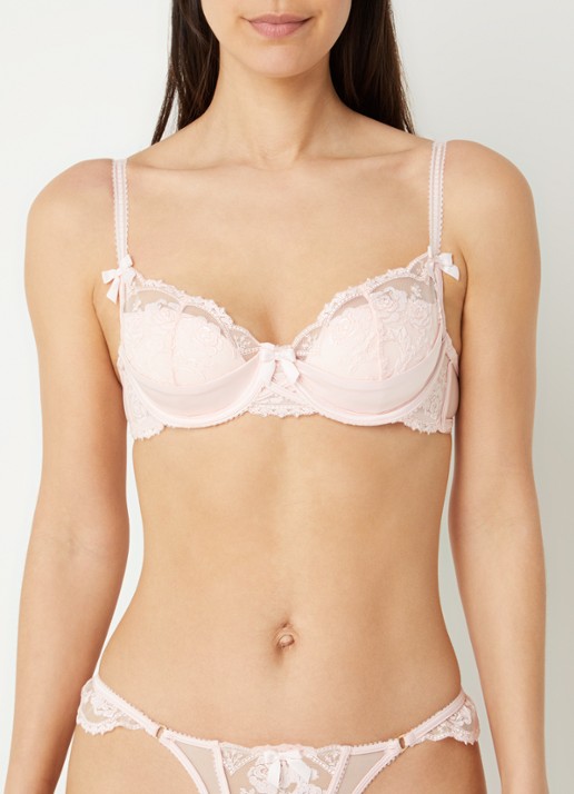 Lounge Tease push-up bh van kant met overlay - voorkant 5 lichtroze