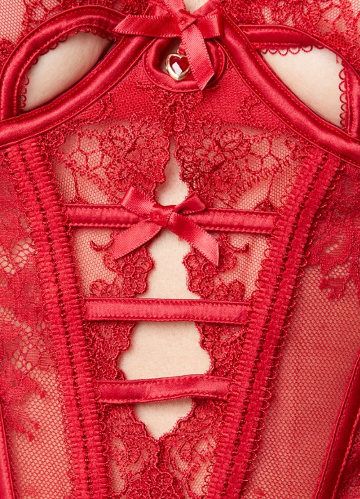 Lounge Valentina body van kant met bloemborduring - detail 3 donkerrood