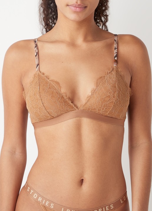 Love Stories Hazel voorgevormde bralette van kant met uitneembare vulling - detail camel