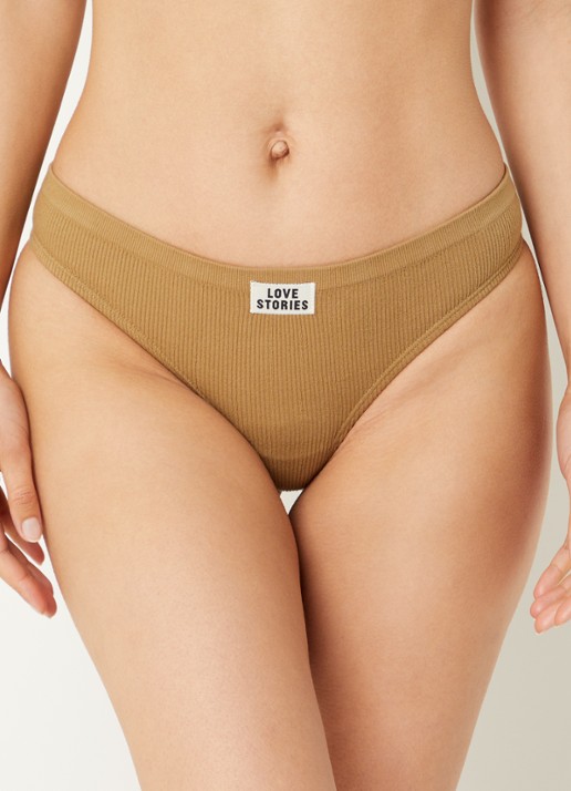 Love Stories Lima tanga met ribstructuur en logo - voorkant 4 khaki