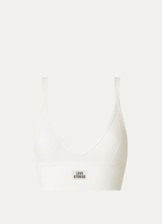 Love Stories Posey ribgebreide bralette met logo - voorkant 4 gebroken wit