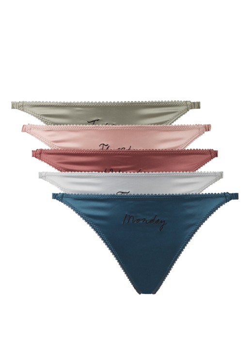 Love Stories Rosie Weekday tanga van satijn met borduring in 5-pack - voorkant 2 multicolor