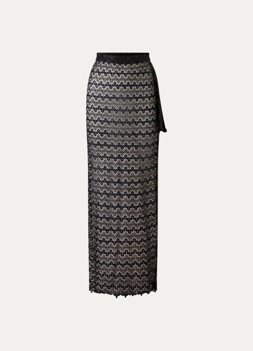 Luli Fama Midnight Currents strandrok met lurex en opengewerkt dessin  - voorkant zwart