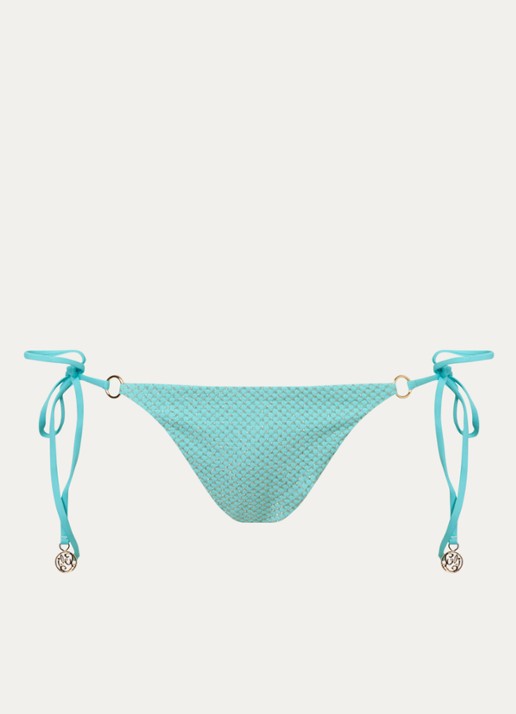 Luli Fama Ring bikinislip met print en lurex - voorkant aquablauw