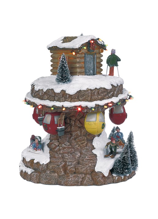 Luville Collectables Kabelbaan op een berg kerstdorp met verlichting 28 cm