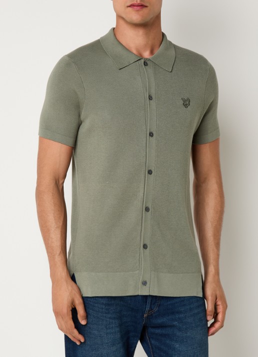 Lyle & Scott Fijngebreid regular fit overhemd met logoborduring