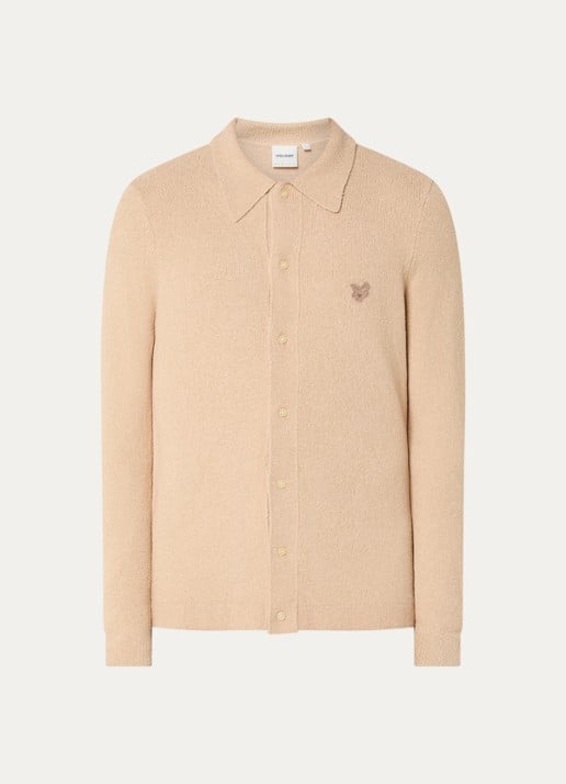 Lyle & Scott Fijngebreid vest met logoborduring - voorkant beige